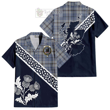 Tweedie Tartan Hawaiian Shirt Featuring Thistle and Scotland Map