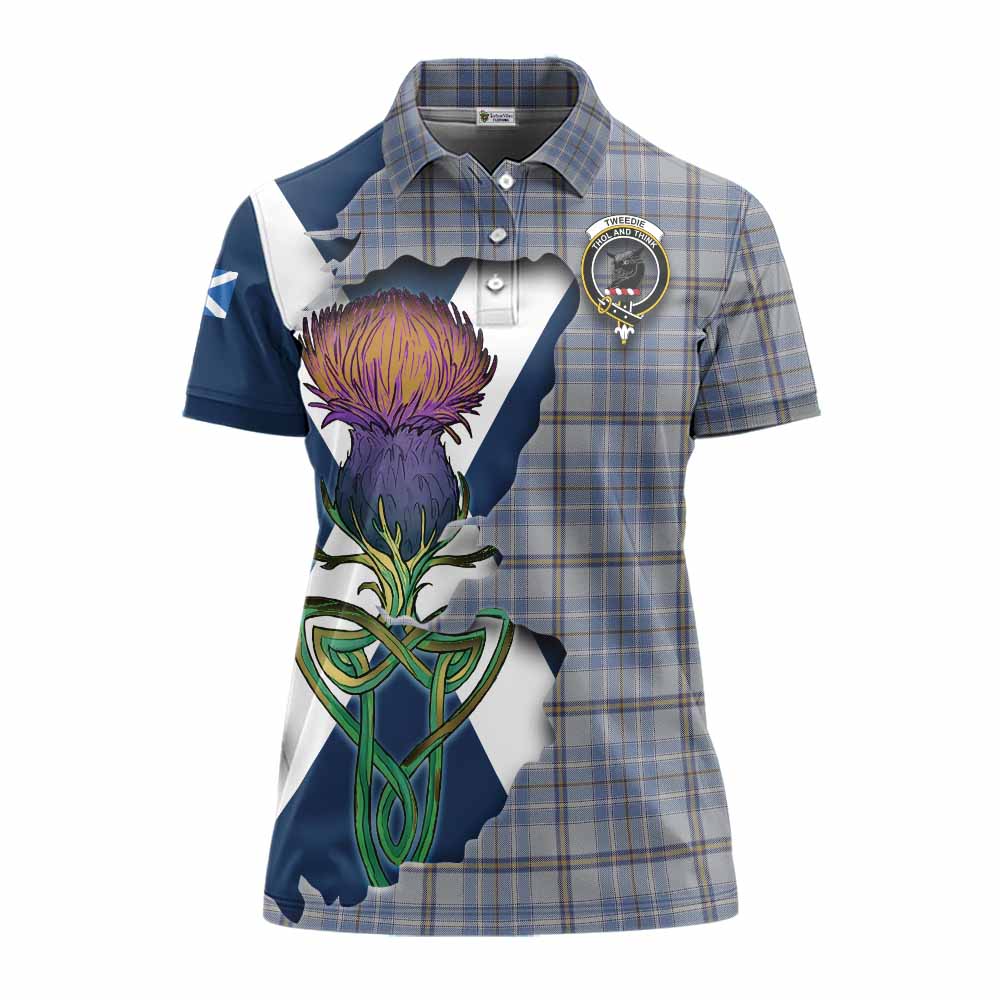 Tartan Vibes Clothing Tweedie Tartan Family Crest Women's Polo Shirt Scottish Thistle Celtic Inspired
