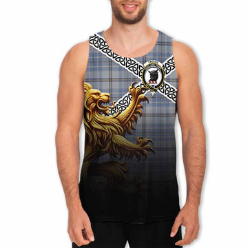 Tweedie Crest Tartan Men's Tank Top with Golden Lion Emblem Celtic Style
