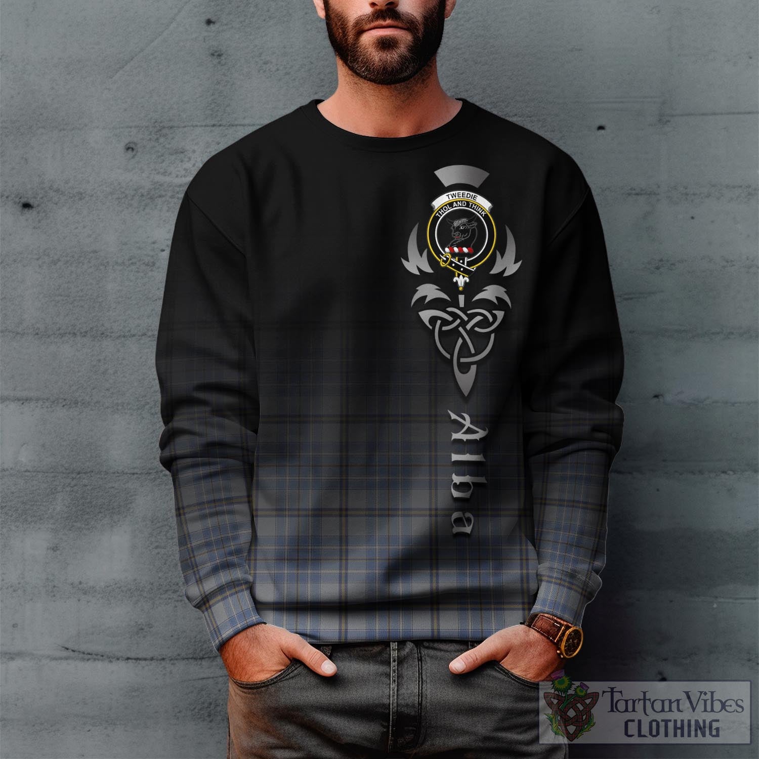 Tartan Vibes Clothing Tweedie Tartan Sweatshirt Featuring Alba Gu Brath Family Crest Celtic Inspired