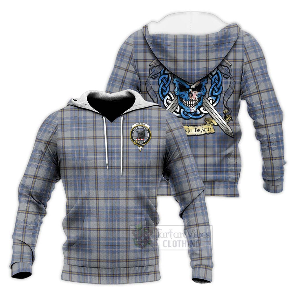 Tartan Vibes Clothing Tweedie Tartan Knitted Hoodie with Family Crest Celtic Skull Style