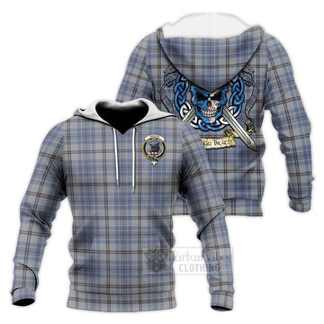 Tartan Vibes Clothing Tweedie Tartan Knitted Hoodie with Family Crest Celtic Skull Style