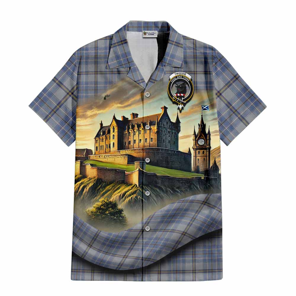 Tartan Vibes Clothing Tweedie Tartan Family Crest Short Sleeve Button Shirt with Scottish Ancient Castle Style