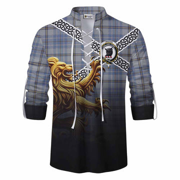 Tweedie Crest Tartan Ghillie Kilt Shirt with Golden Lion Emblem Celtic Style