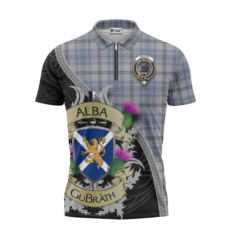 Tartan Vibes Clothing Tweedie Tartan Family Crest Zipper Polo Shirt Lion Rampant Royal Thistle Shield Celtic Inspired