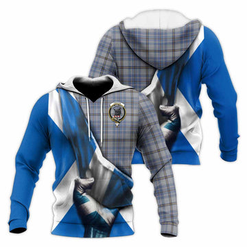 Tartan Vibes Clothing Tweedie Tartan Knitted Hoodie with Family Crest Scotland Patriotic Style
