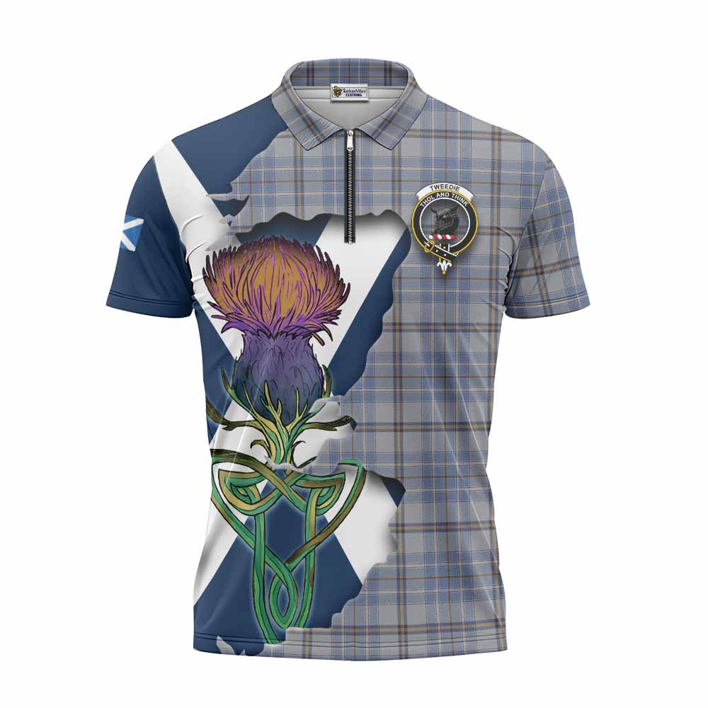 Tartan Vibes Clothing Tweedie Tartan Family Crest Zipper Polo Shirt Scottish Thistle Celtic Inspired