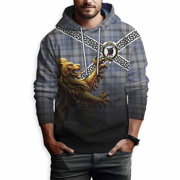 Tweedie Crest Tartan Hoodie with Golden Lion Emblem Celtic Style