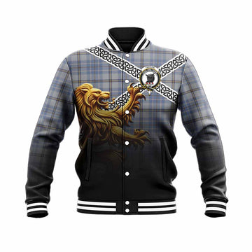 Tweedie Crest Tartan Baseball Jacket with Golden Lion Emblem Celtic Style