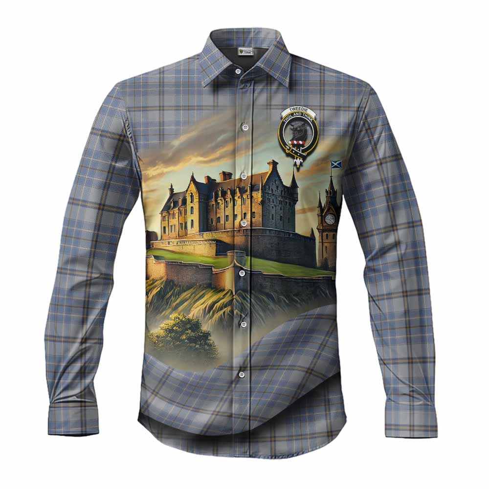 Tartan Vibes Clothing Tweedie Tartan Family Crest Long Sleeve Button Shirt with Scottish Ancient Castle Style