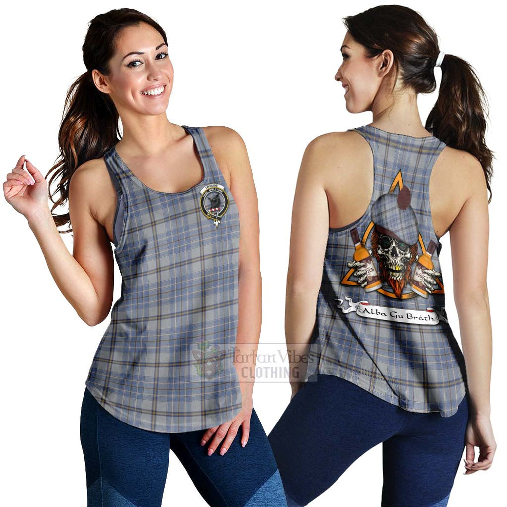Tartan Vibes Clothing Tweedie Tartan Women's Racerback Tanks with Family Crest and Bearded Skull Holding Bottles of Whiskey