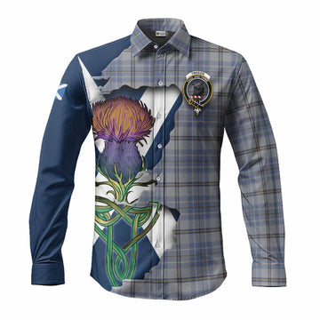 Tweedie Tartan Family Crest Long Sleeve Button Shirt Scottish Thistle Celtic Inspired
