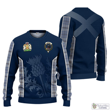 Tartan Vibes Clothing Tweedie Tartan Knitted Sweatshirt with Family Crest and Scottish Thistle Vibes Sport Style