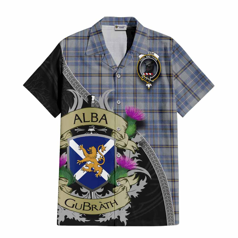 Tartan Vibes Clothing Tweedie Tartan Family Crest Short Sleeve Button Shirt Lion Rampant Royal Thistle Shield Celtic Inspired
