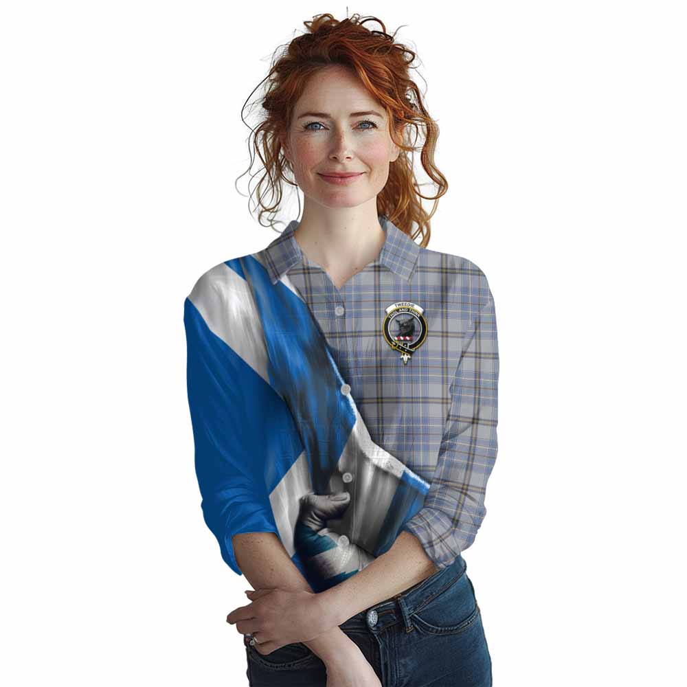 Tartan Vibes Clothing Tweedie Tartan Women's Casual Shirt with Family Crest Scotland Patriotic Style