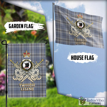Tweedie Tartan Flag with Clan Crest and the Golden Sword of Courageous Legacy