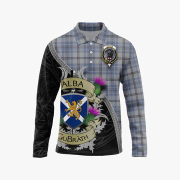 Tartan Vibes Clothing Tweedie Tartan Family Crest Long Sleeve Polo Shirt Lion Rampant Royal Thistle Shield Celtic Inspired