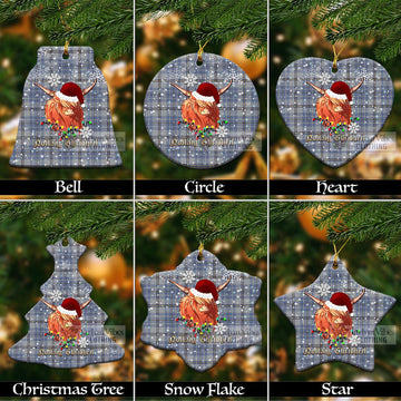 Tweedie Tartan Christmas Ceramic Ornaments with Twinkle Highland Cattle