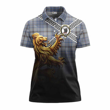 Tweedie Crest Tartan Women's Polo Shirt with Golden Lion Emblem Celtic Style