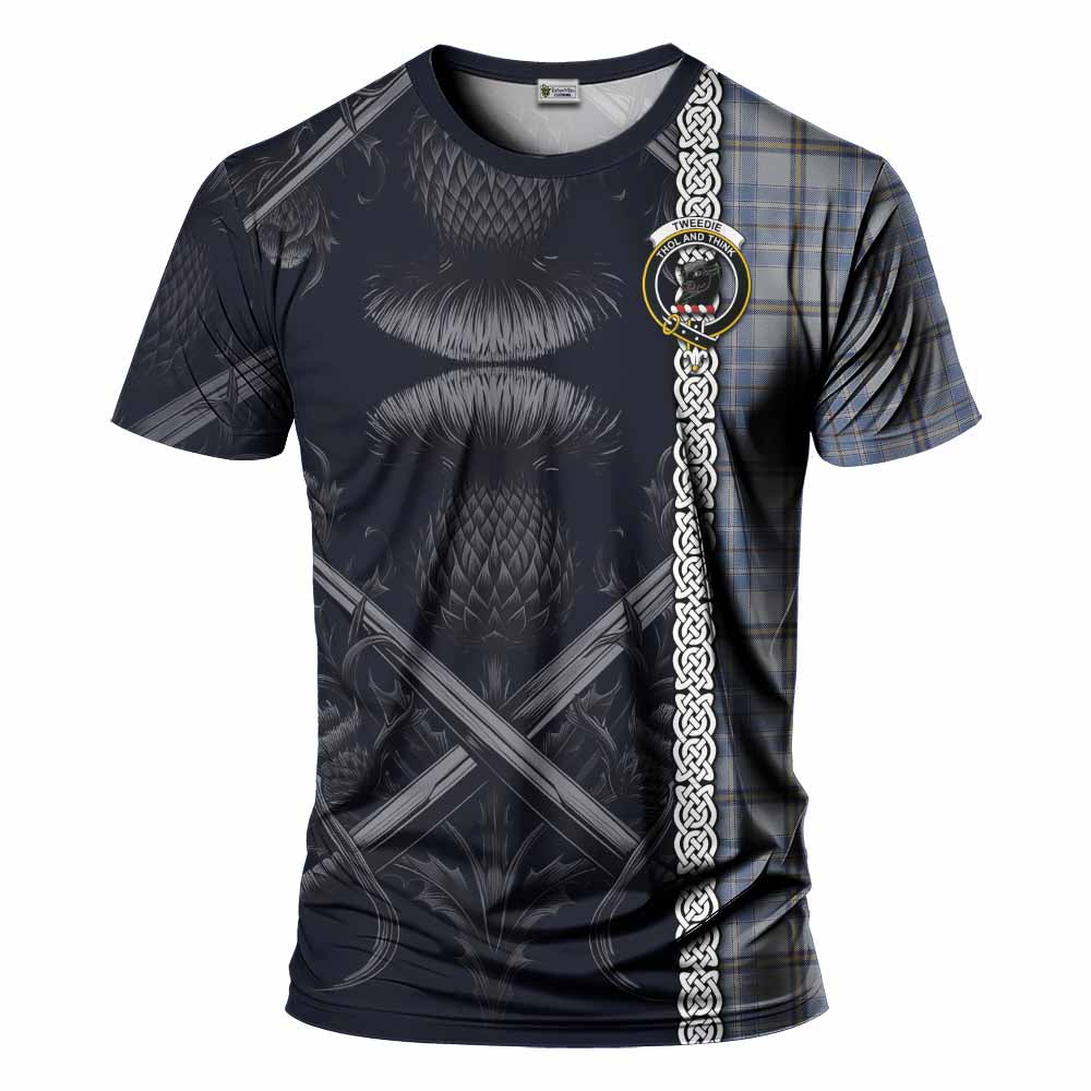 Tartan Vibes Clothing Tweedie Tartan T-Shirt with Family Crest Cross Sword Thistle Celtic Vibes