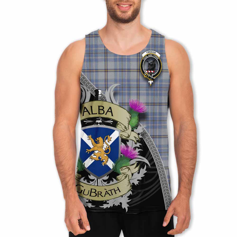 Tartan Vibes Clothing Tweedie Tartan Family Crest Men's Tank Top Lion Rampant Royal Thistle Shield Celtic Inspired