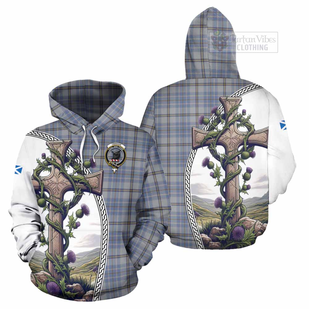 Tartan Vibes Clothing Tweedie Tartan Hoodie with Family Crest and St. Andrew's Cross Accented by Thistle Vines