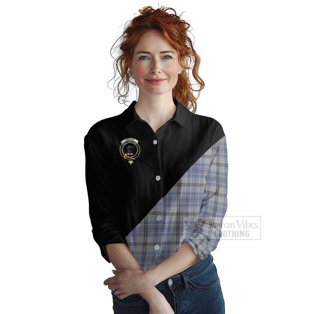 Tartan Vibes Clothing Tweedie Tartan Women's Casual Shirt with Family Crest and Military Logo Style