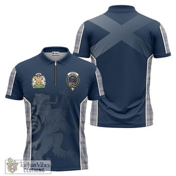 Tweedie Tartan Zipper Polo Shirt with Family Crest and Lion Rampant Vibes Sport Style
