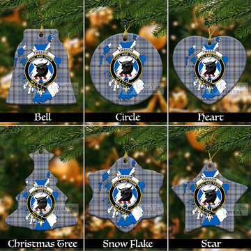 Tweedie Tartan Christmas Ceramic Ornaments with Family Crest and Scotland Map
