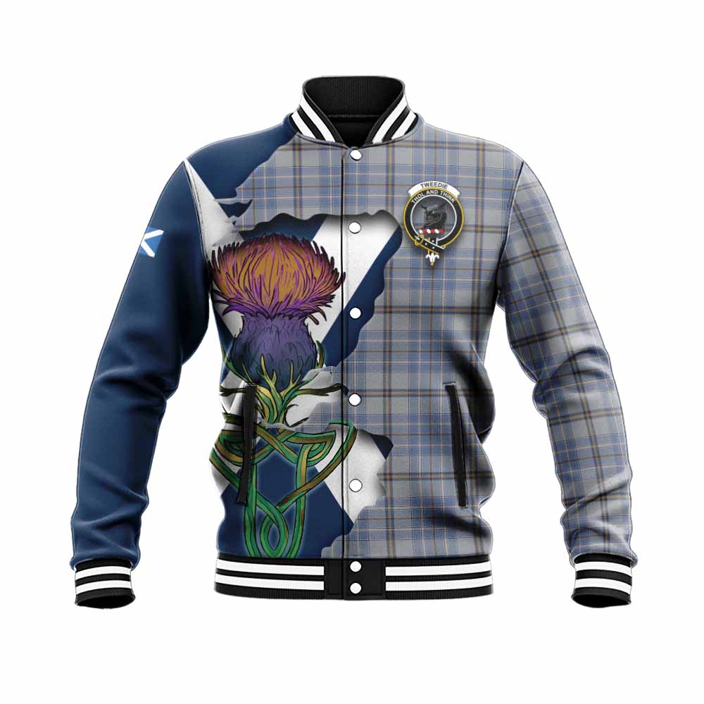 Tartan Vibes Clothing Tweedie Tartan Family Crest Baseball Jacket Scottish Thistle Celtic Inspired