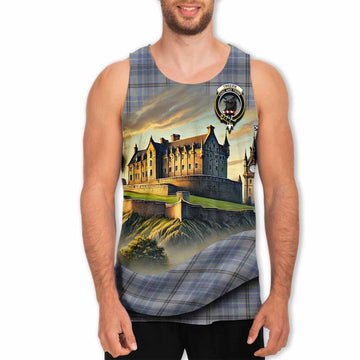 Tweedie Tartan Family Crest Men's Tank Top with Scottish Ancient Castle Style