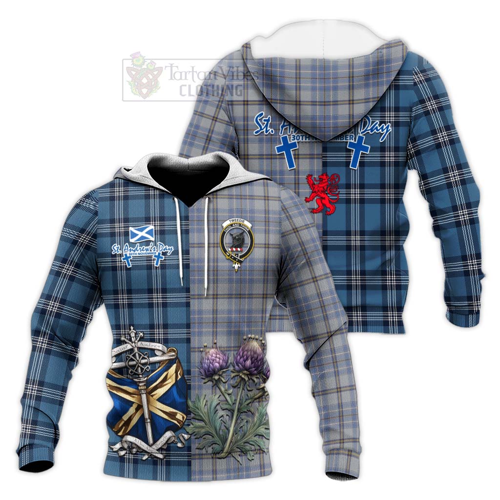 Tartan Vibes Clothing Tweedie Tartan Knitted Hoodie Happy St. Andrew's Day Half Tartan Style