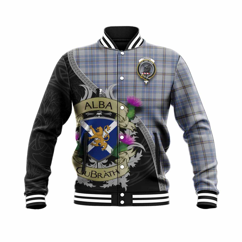 Tartan Vibes Clothing Tweedie Tartan Family Crest Baseball Jacket Lion Rampant Royal Thistle Shield Celtic Inspired