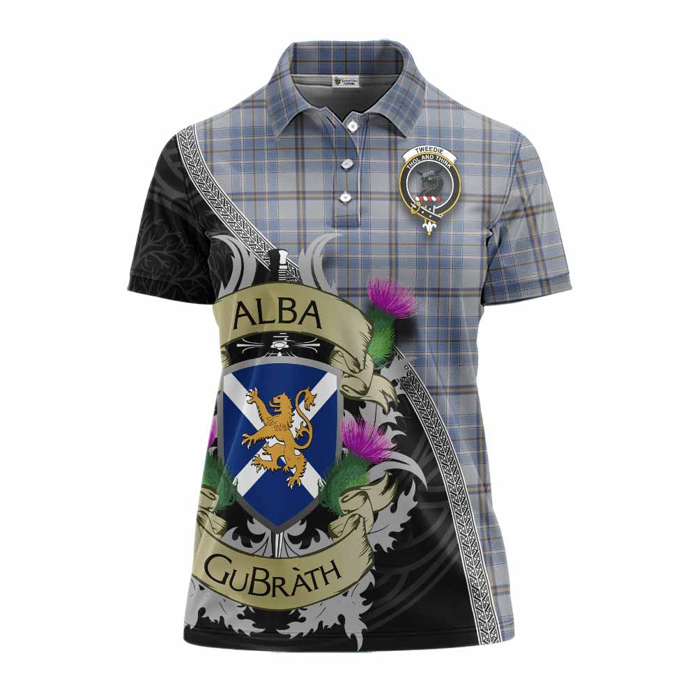 Tartan Vibes Clothing Tweedie Tartan Family Crest Women's Polo Shirt Lion Rampant Royal Thistle Shield Celtic Inspired