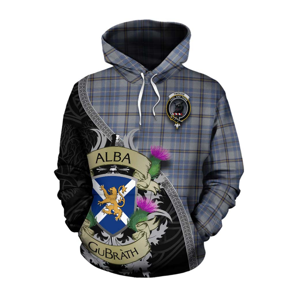 Tartan Vibes Clothing Tweedie Tartan Family Crest Cotton Hoodie Lion Rampant Royal Thistle Shield Celtic Inspired