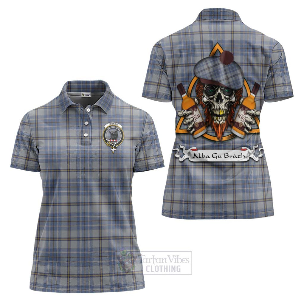 Tartan Vibes Clothing Tweedie Tartan Women's Polo Shirt with Family Crest and Bearded Skull Holding Bottles of Whiskey