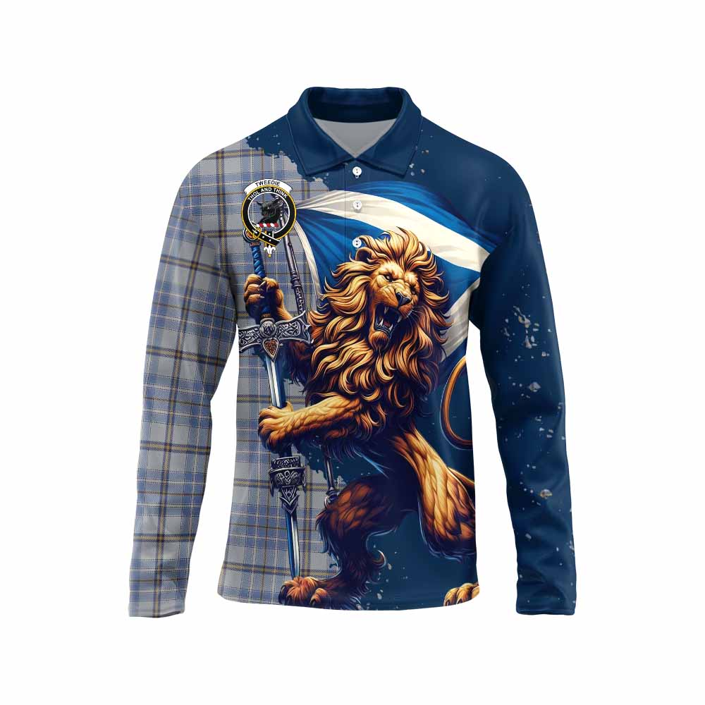 Tartan Vibes Clothing Tweedie Tartan Family Crest Long Sleeve Polo Shirt with Scottish Majestic Lion