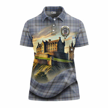 Tweedie Tartan Family Crest Women's Polo Shirt with Scottish Ancient Castle Style