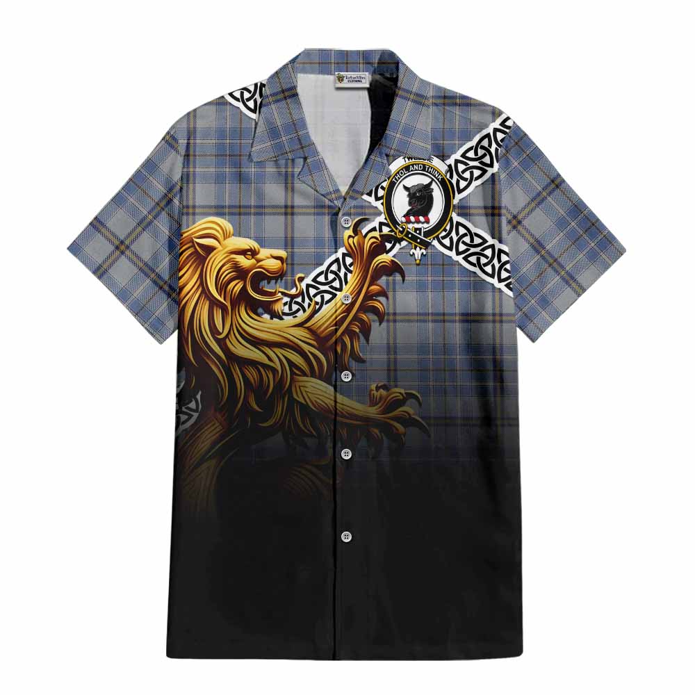 Tartan Vibes Clothing Tweedie Crest Tartan Short Sleeve Button Shirt with Golden Lion Emblem Celtic Style