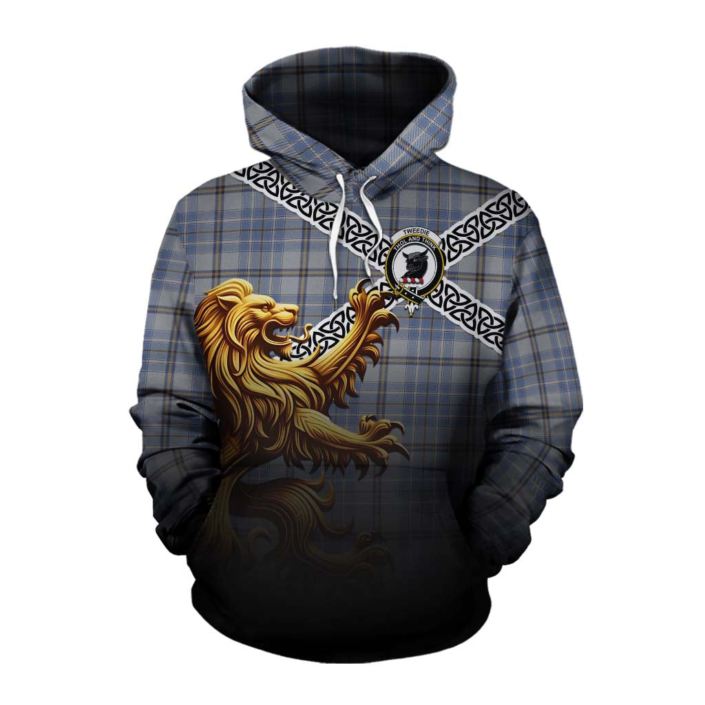 Tartan Vibes Clothing Tweedie Crest Tartan Cotton Hoodie with Golden Lion Emblem Celtic Style