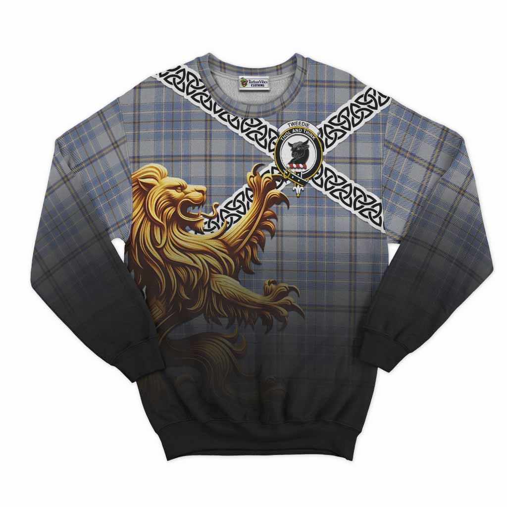 Tartan Vibes Clothing Tweedie Crest Tartan Sweatshirt with Golden Lion Emblem Celtic Style