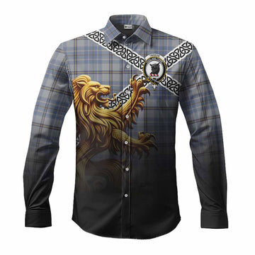 Tweedie Crest Tartan Long Sleeve Button Shirt with Golden Lion Emblem Celtic Style