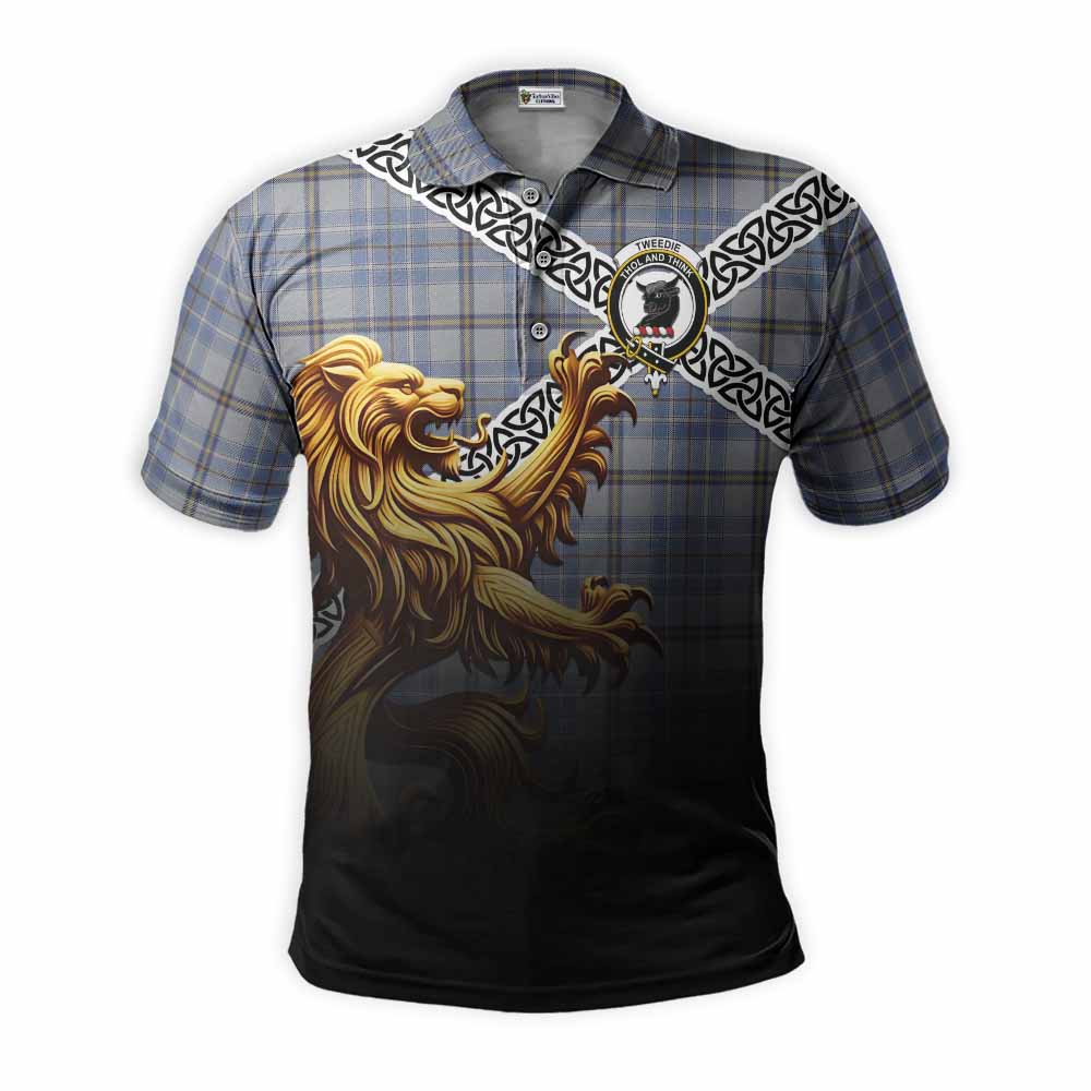 Tartan Vibes Clothing Tweedie Crest Tartan Polo Shirt with Golden Lion Emblem Celtic Style