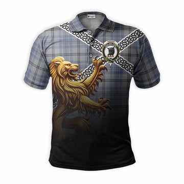 Tweedie Crest Tartan Polo Shirt with Golden Lion Emblem Celtic Style