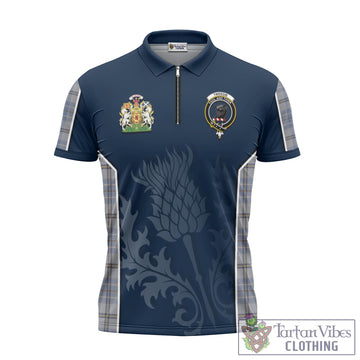 Tweedie Tartan Zipper Polo Shirt with Family Crest and Scottish Thistle Vibes Sport Style