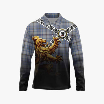Tweedie Crest Tartan Long Sleeve Polo Shirt with Golden Lion Emblem Celtic Style