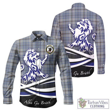 Tweedie Tartan Long Sleeve Button Up Shirt with Alba Gu Brath Regal Lion Emblem