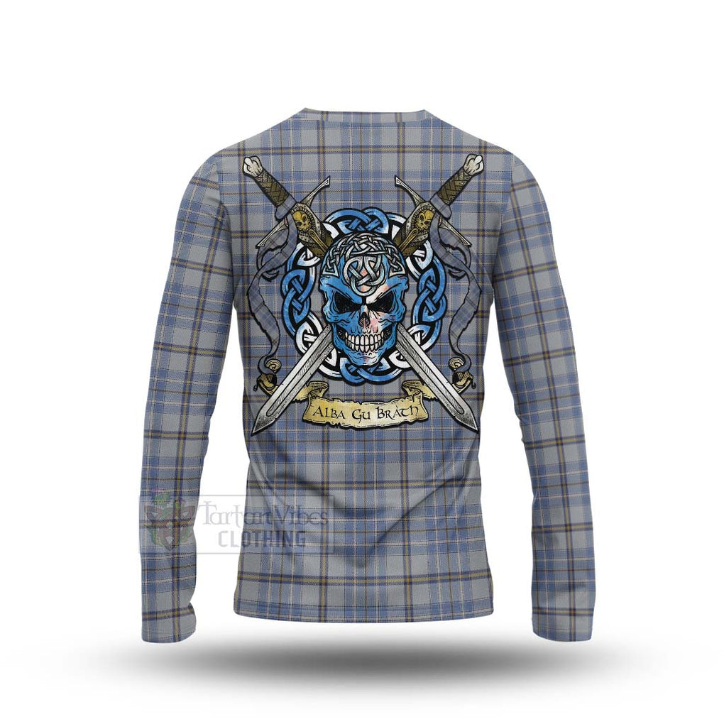 Tartan Vibes Clothing Tweedie Tartan Long Sleeve T-Shirt with Family Crest Celtic Skull Style