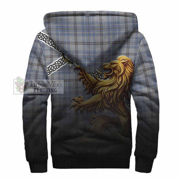 Tweedie Crest Tartan Sherpa Hoodie with Golden Lion Emblem Celtic Style
