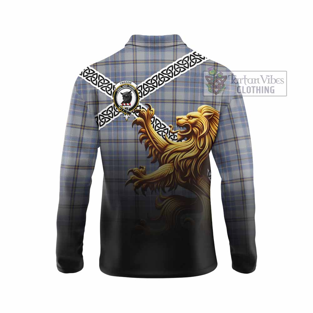 Tartan Vibes Clothing Tweedie Crest Tartan Long Sleeve Polo Shirt with Golden Lion Emblem Celtic Style